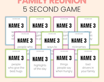 Juego de 5 segundos para reuniones familiares / Juegos imprimibles para fiestas de reencuentro / Actividad para reuniones de verano
