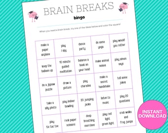 Brain Breaks Printable Game with Answer Key, Homeschool, Classroom