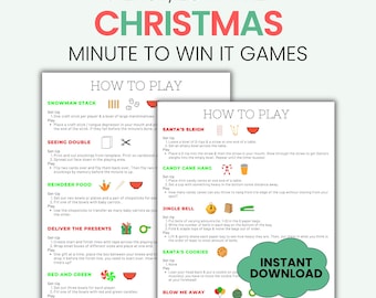 Christmas Minute to Win It Printable Game Ideas, Holiday Office Party, with Supply List and Score Sheet