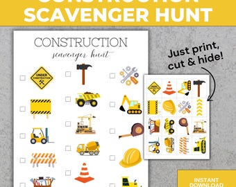 Construction Party Scavenger Hunt with Pictures, Themed Kids Birthday, Classroom, Indoor Party, Church