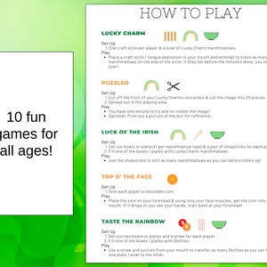 St Patrick's Day Minute to Win It Printable Game Ideas with Supply List and Score Sheet image 2