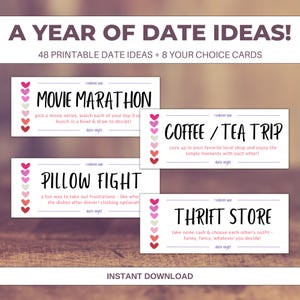 Tarjetas para una cita romántica, Año de citas, Cupones imprimibles para parejas para el día de San Valentín, Regalos para él, Regalos para ella