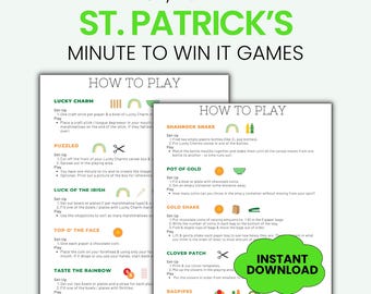 St Patrick's Day Minute to Win It Games Printable, Supply List and Score Sheet