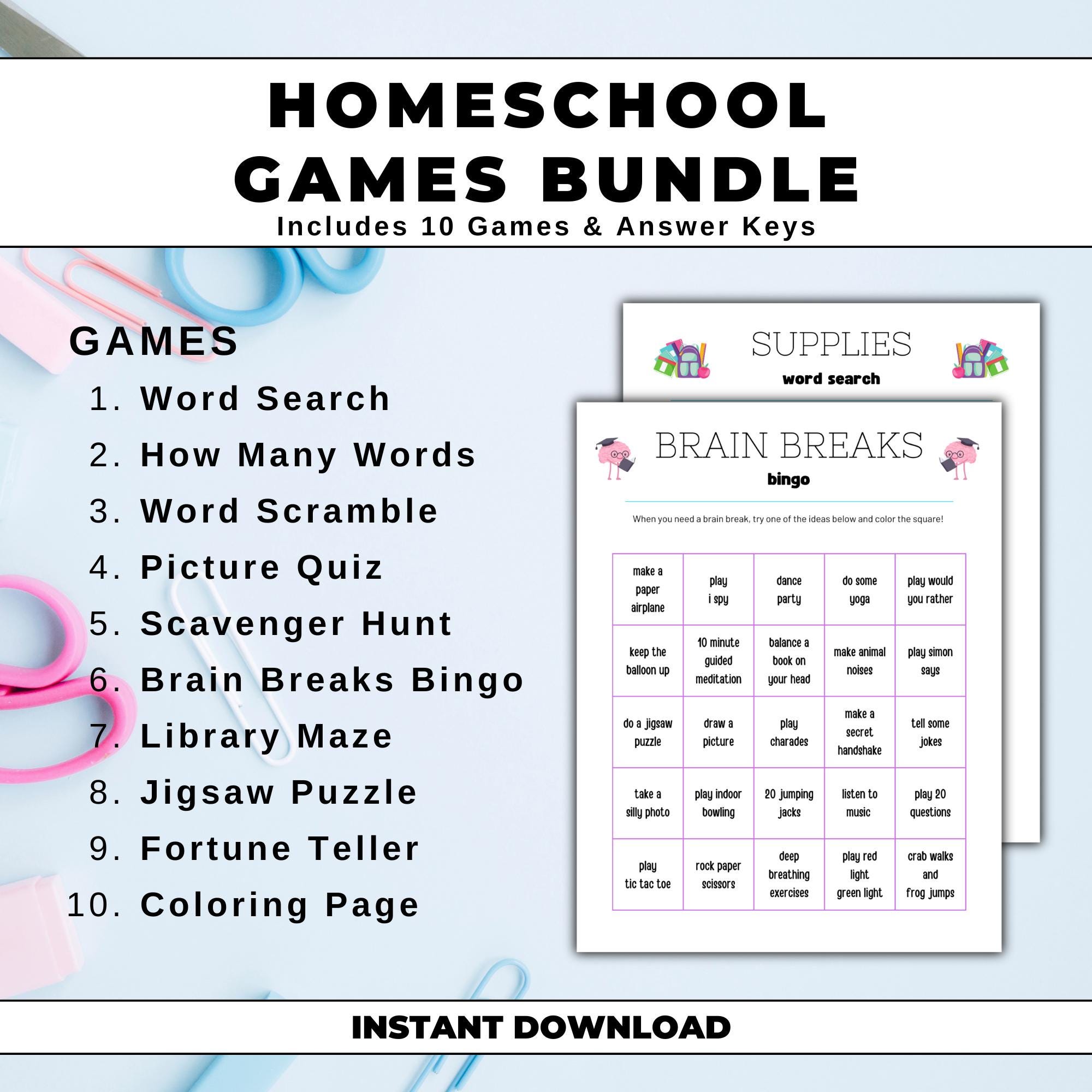 Homeschool Activities Games Printable Bundle, Classroom, Family - Etsy