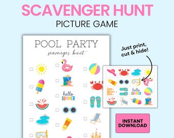 Pool Party Scavenger Hunt with Pictures, Themed Kids Birthday Party, Classroom, Indoor, Summer