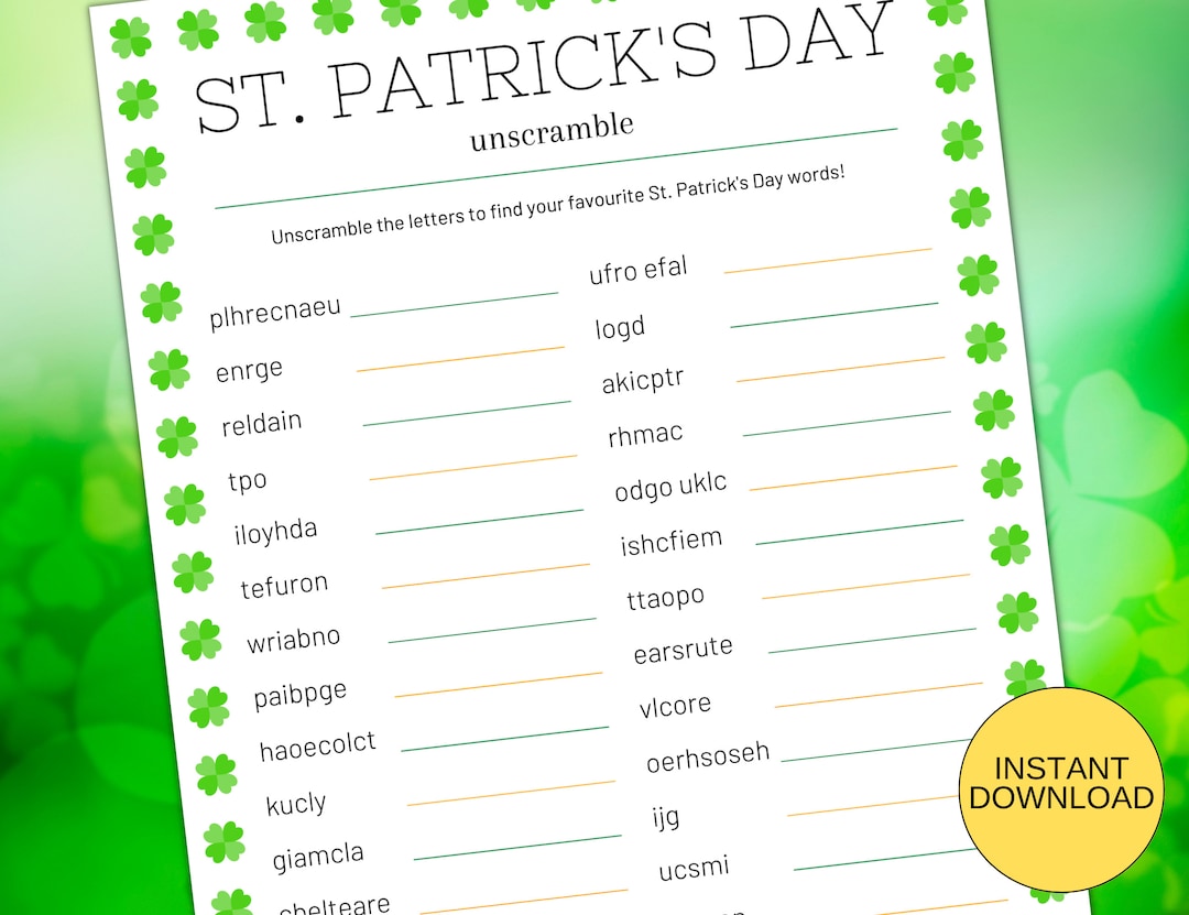 St Patrick's Day Word Scramble Game Printable With Answer Key - Etsy Canada