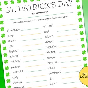 St Patrick&#39;s Day Word Scramble Game Printable With Answer Key
