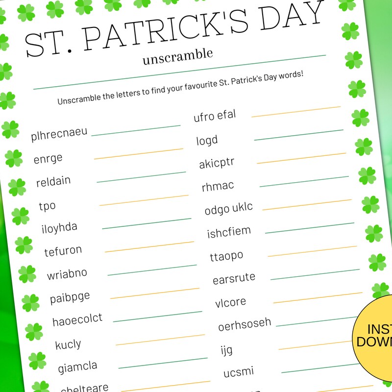 St Patricks Day Word Scramble - Etsy
