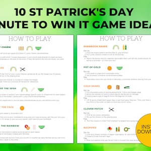 St Patrick's Day Minute to Win It Printable Game Ideas with Supply List and Score Sheet image 1