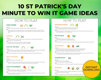 St Patrick's Day Minute to Win It Printable Game Ideas with Supply List and Score Sheet