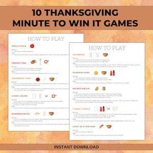 Thanksgiving Minute to Win It Printable Game Ideas with Supply List and Score Sheet
