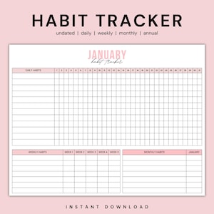 Habit Goal Tracker Calendar Printable Template, Landscape