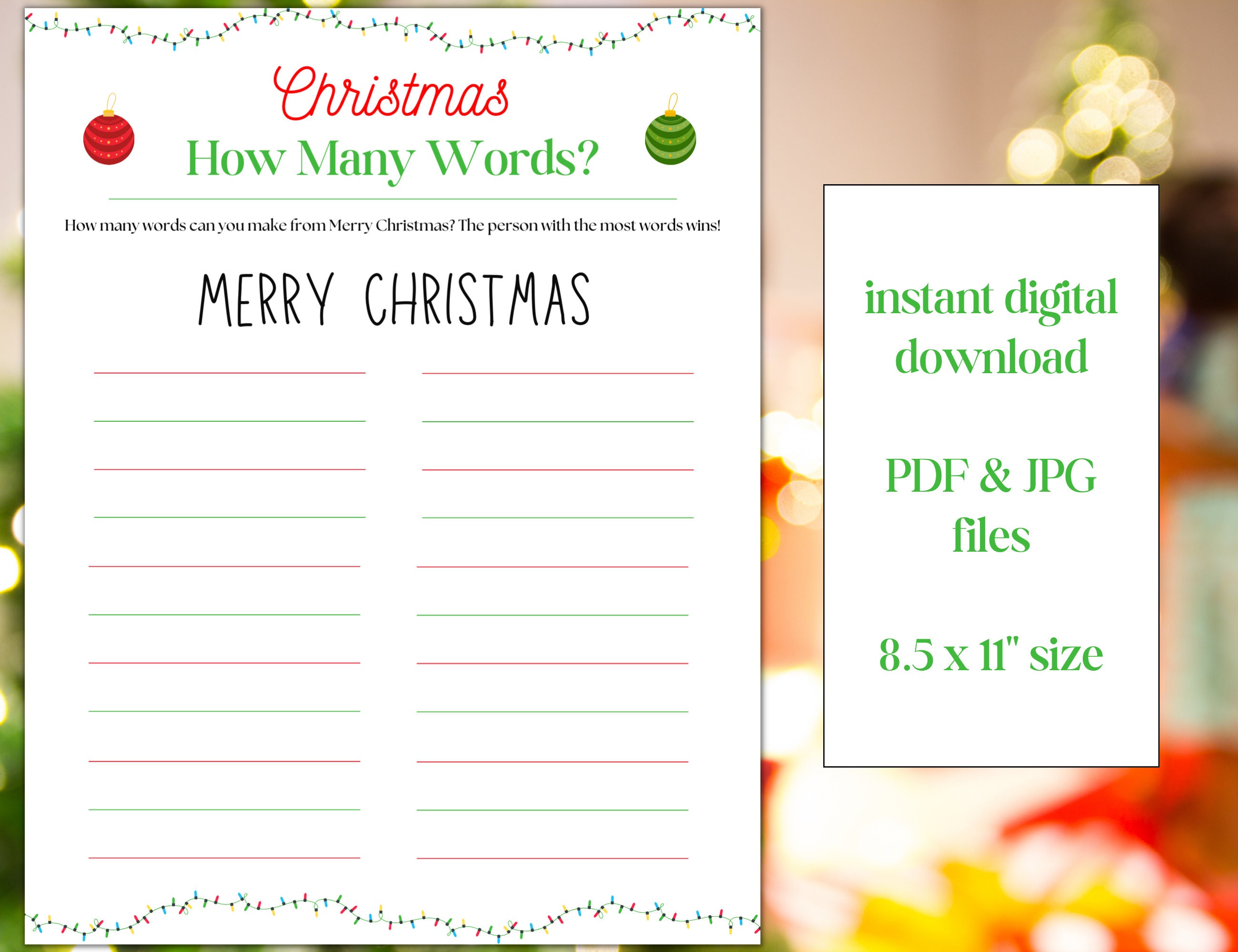 Christmas Words Printable Game - Etsy