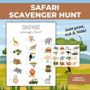 Safari Party Scavenger Hunt ze zdjęciami, impreza dla dzieci w stylu dżungli, sala lekcyjna, impreza w pomieszczeniu