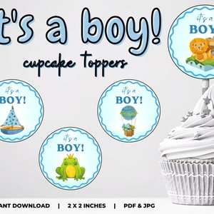 It&#39;s a Boy Cupcake Topper Baby Shower Decoration Printable