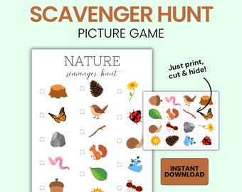 Nature Scavenger Hunt with Pictures, Nature Walk, Preschool, Unit Study, Classroom, Indoor