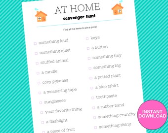 Indoor Scavenger Hunt Printable Game, At Home, Homeschool