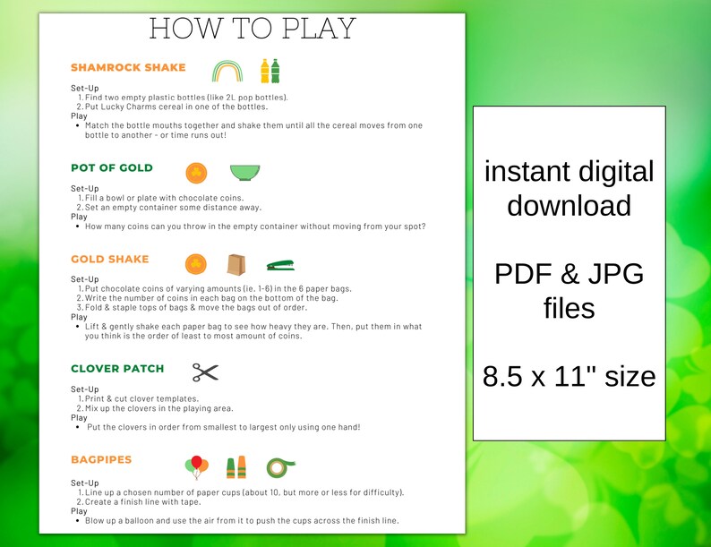 St Patrick's Day Minute to Win It Printable Game Ideas with Supply List and Score Sheet image 5