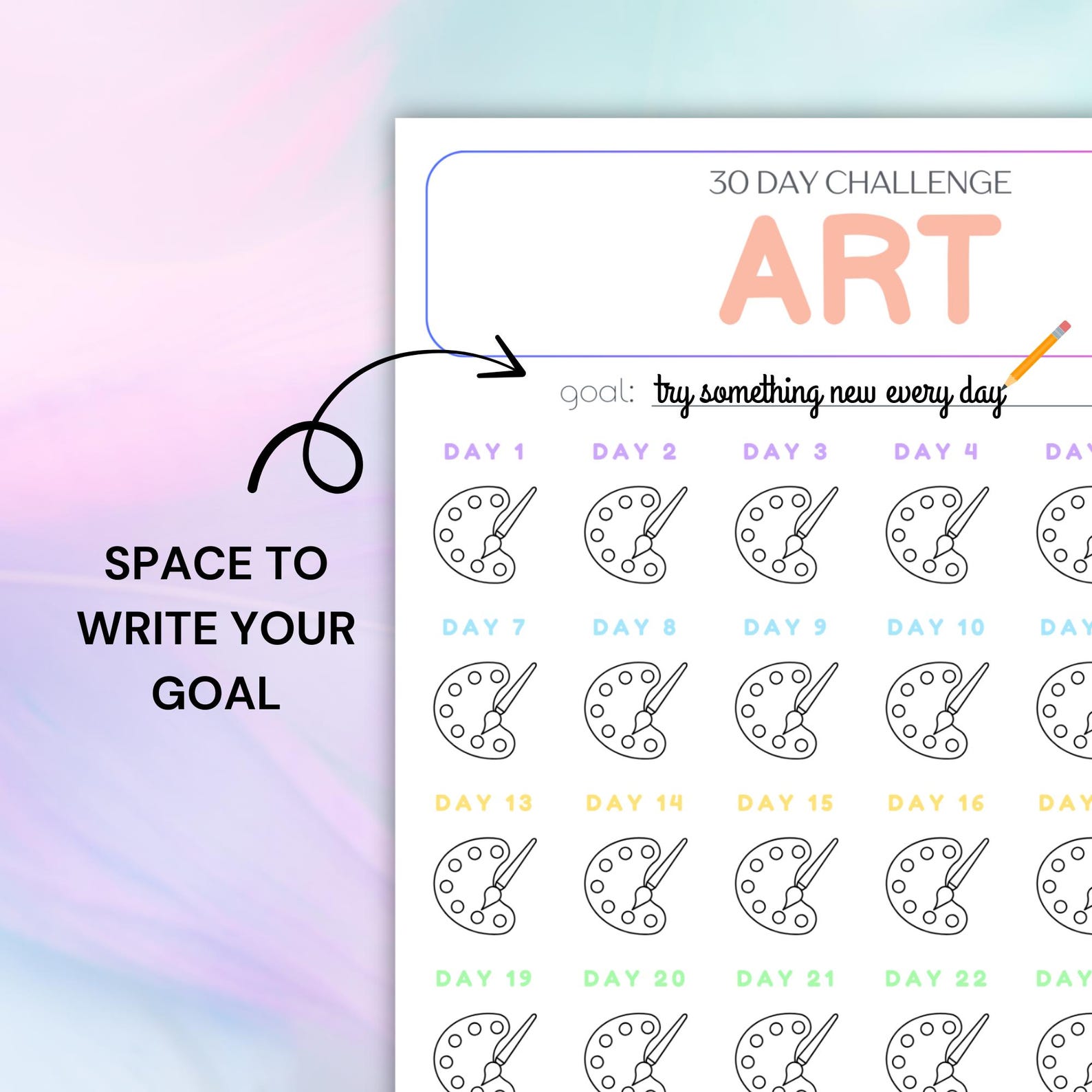 30 Day Art Challenge Tracker Printable - Etsy