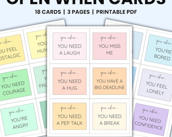 Tarjetas imprimibles "Abrir cuando", regalo de amistad en tonos pastel (PDF)