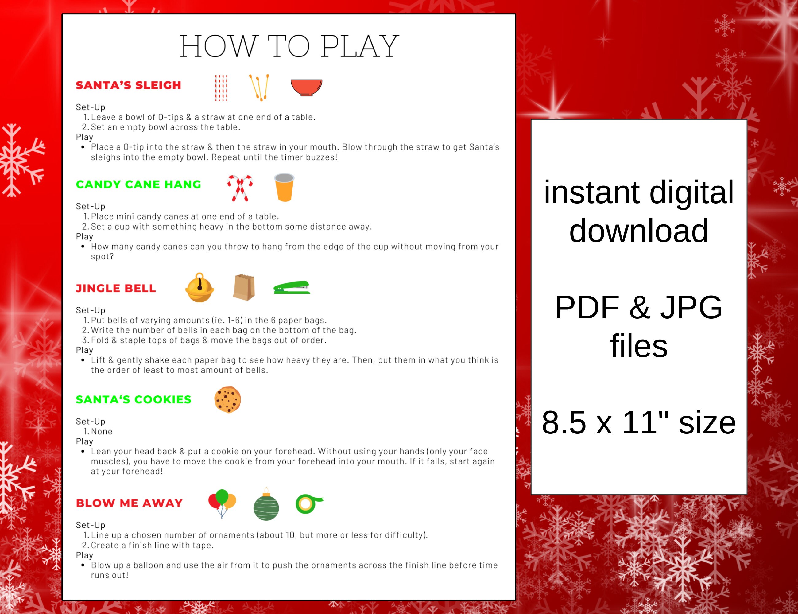 Christmas Minute to Win It Printable Game Ideas With Supply List and ...