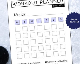 Hockey Off Ice Training Workout Planner, Dryland, Sprints, Acceleration, Cardio, Core Strength, Stamina, Stick Handling, Stretches