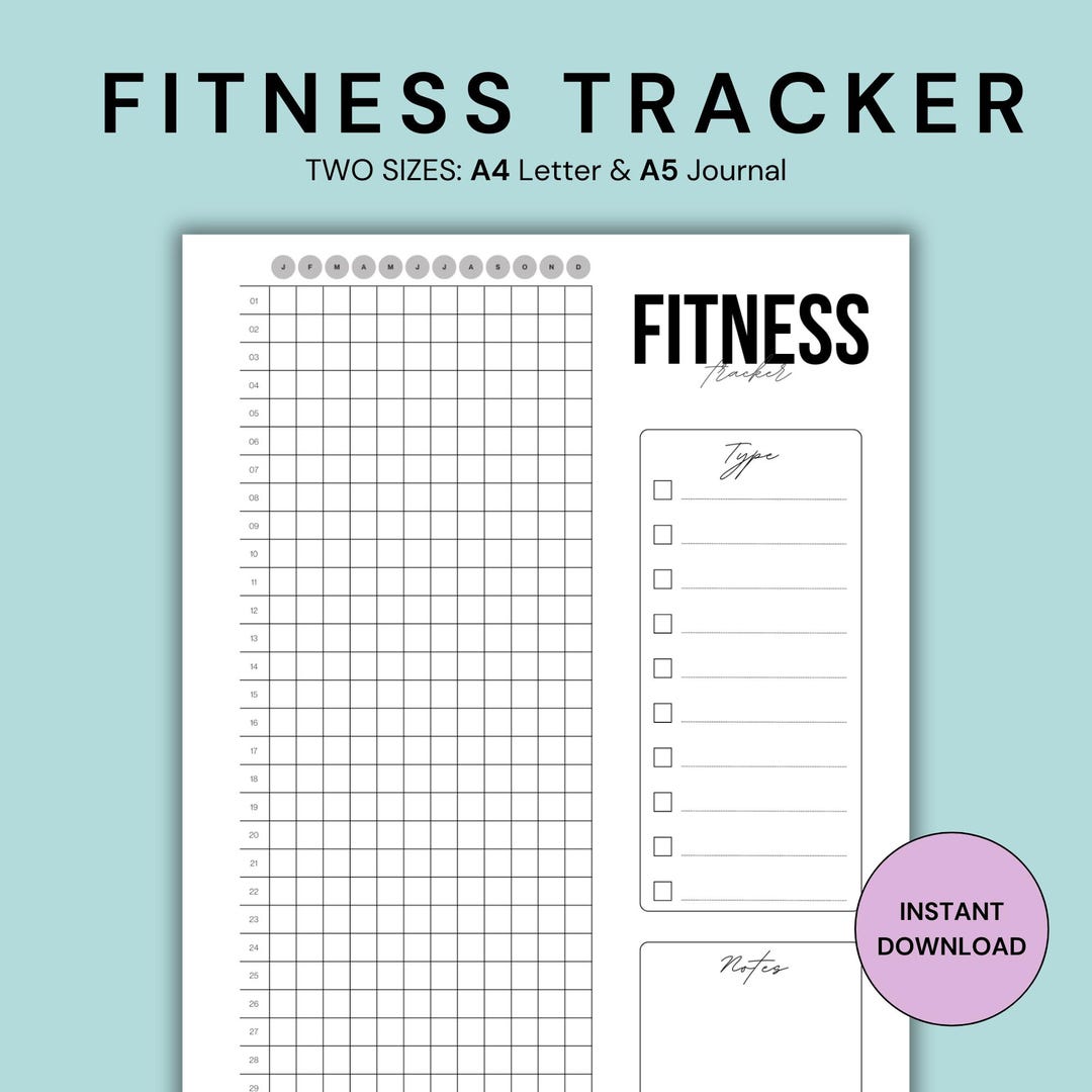 Fitness Journal Tracker, Workout Log, Year in Pixels, Printable Journal ...