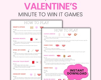 Valentine's Day Minute to Win It Printable Game Ideas with Supply List and Score Sheet
