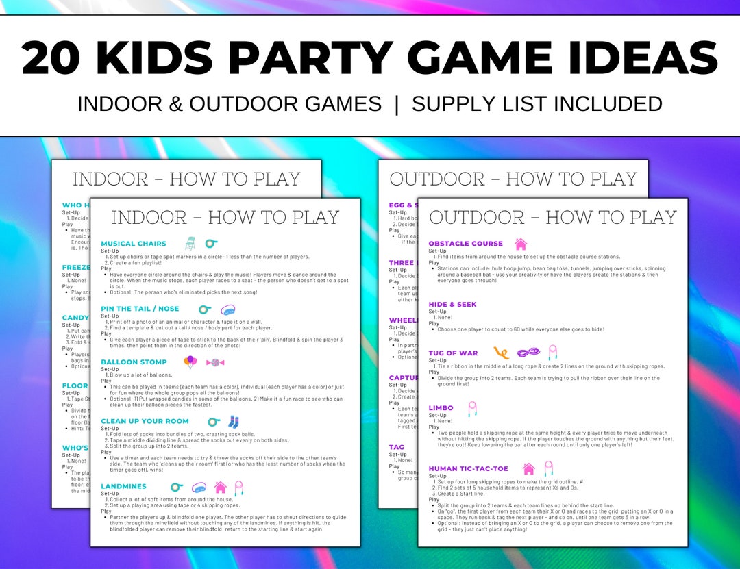 Kids Party, Birthday Printable Game Ideas With Supply List - Etsy