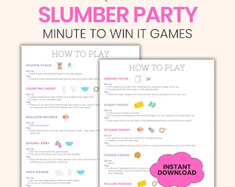 Juegos de pijamas para niñas preadolescentes y adolescentes, "Un minuto para ganar", pijamadas para niños, imprimibles