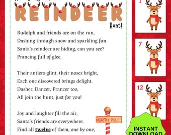 Christmas Reindeer Scavenger Hunt Printable Game, Activity, Classroom, Group
