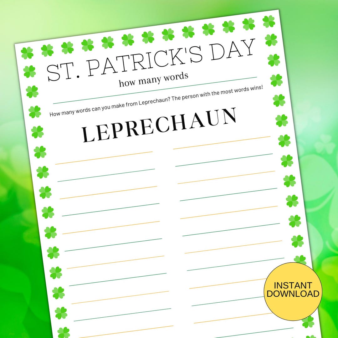 St Patrick's Day Word Game Printable, How Many Words - Etsy
