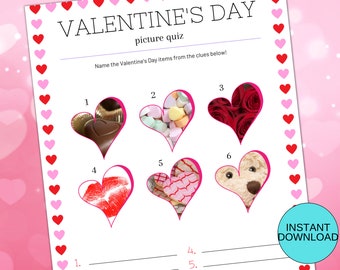 Valentine's Day Picture Quiz Printable Game with Answer Key
