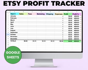 Simple Etsy Profit Tracker, Google Sheets, Profit Calculator, Revenue & Expenses Spreadsheet, Small Business