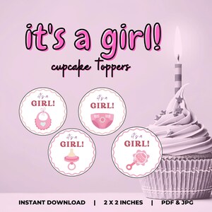 It&#39;s a Girl Cupcake Topper Baby Shower Decoration Printable