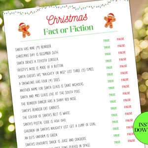 Jogo para impressão verdadeiro ou falso de Natal