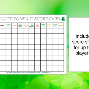 St Patrick's Day Minute to Win It Printable Game Ideas with Supply List and Score Sheet image 3