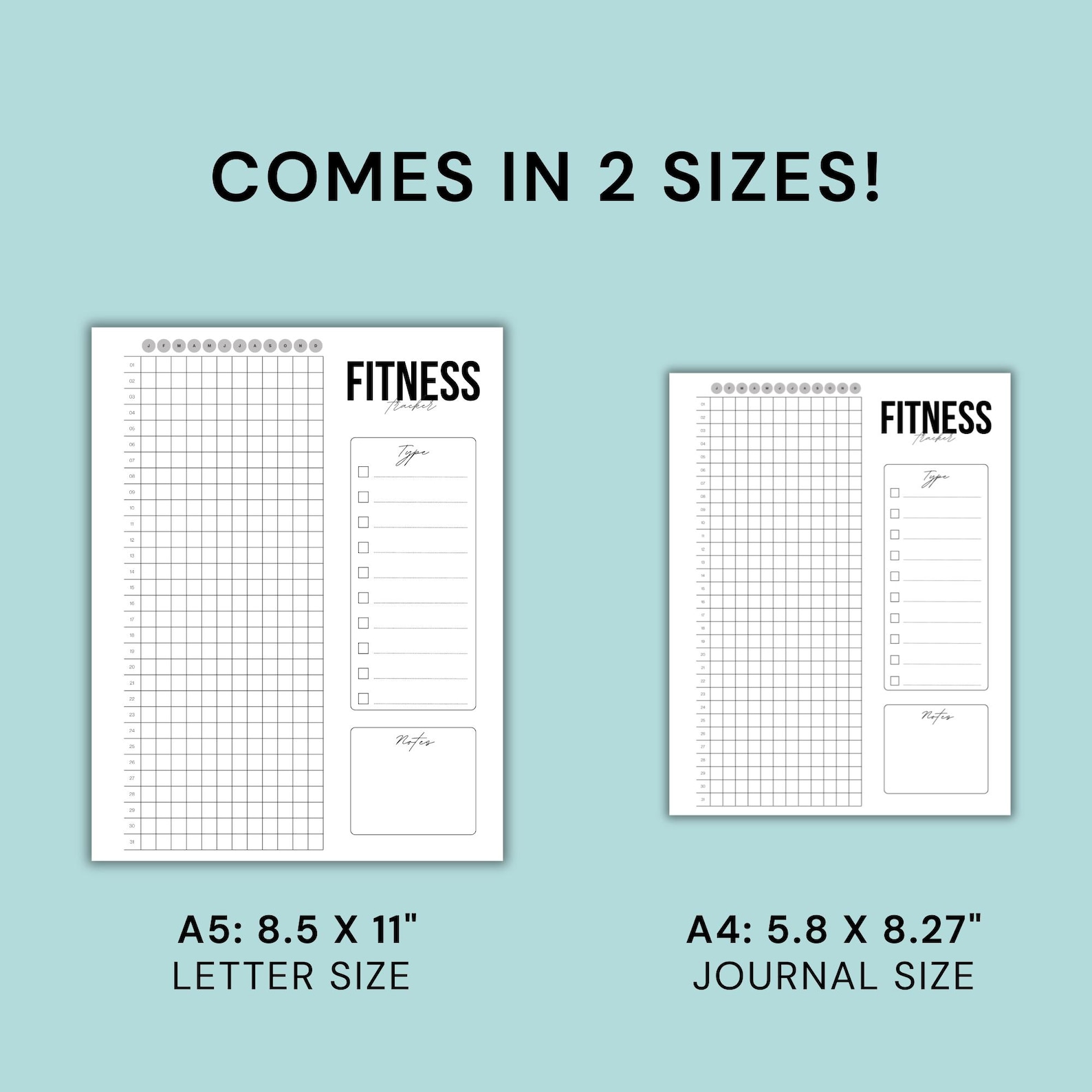 Fitness Journal Tracker, Workout Log, Year in Pixels, Printable Journal Page Template, Planner ...