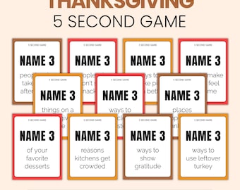 Juego de 5 segundos para Acción de Gracias / Juegos grupales imprimibles para fiestas de Acción de Gracias / Actividad divertida para niños en el aula