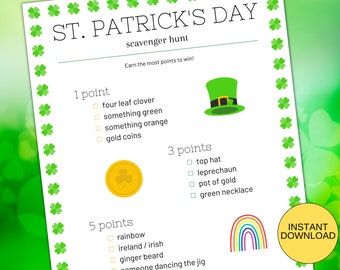 St Patrick's Day Scavenger Hunt Game Printable