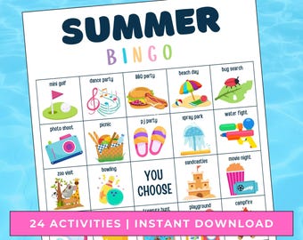 Hoja de actividades de bingo de verano para niños, Lista de deseos de verano, Aventura familiar de verano