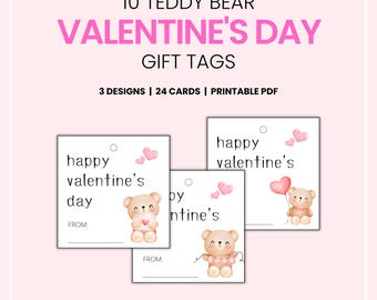 Etiquetas de regalo de osito de peluche para San Valentín, tarjetas imprimibles, para la escuela y el aula