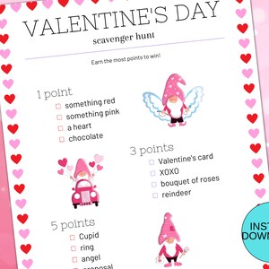 Valentine&#39;s Day Scavenger Hunt Printable Game