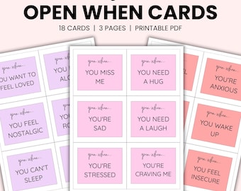 Tarjetas románticas para abrir cuando, regalo de larga distancia (PDF imprimible)