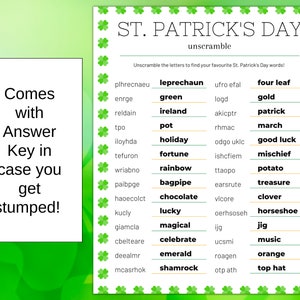St Patrick's Day Word Scramble Game Printable With Answer Key - Etsy