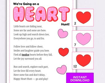 Juego imprimible de búsqueda del tesoro de San Valentín para niños / Juego de búsqueda de corazones / Fiesta de clase