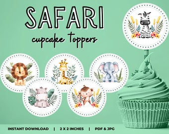 Safari Jungle Birthday Baby Shower Cupcake Topper Decoration Printable