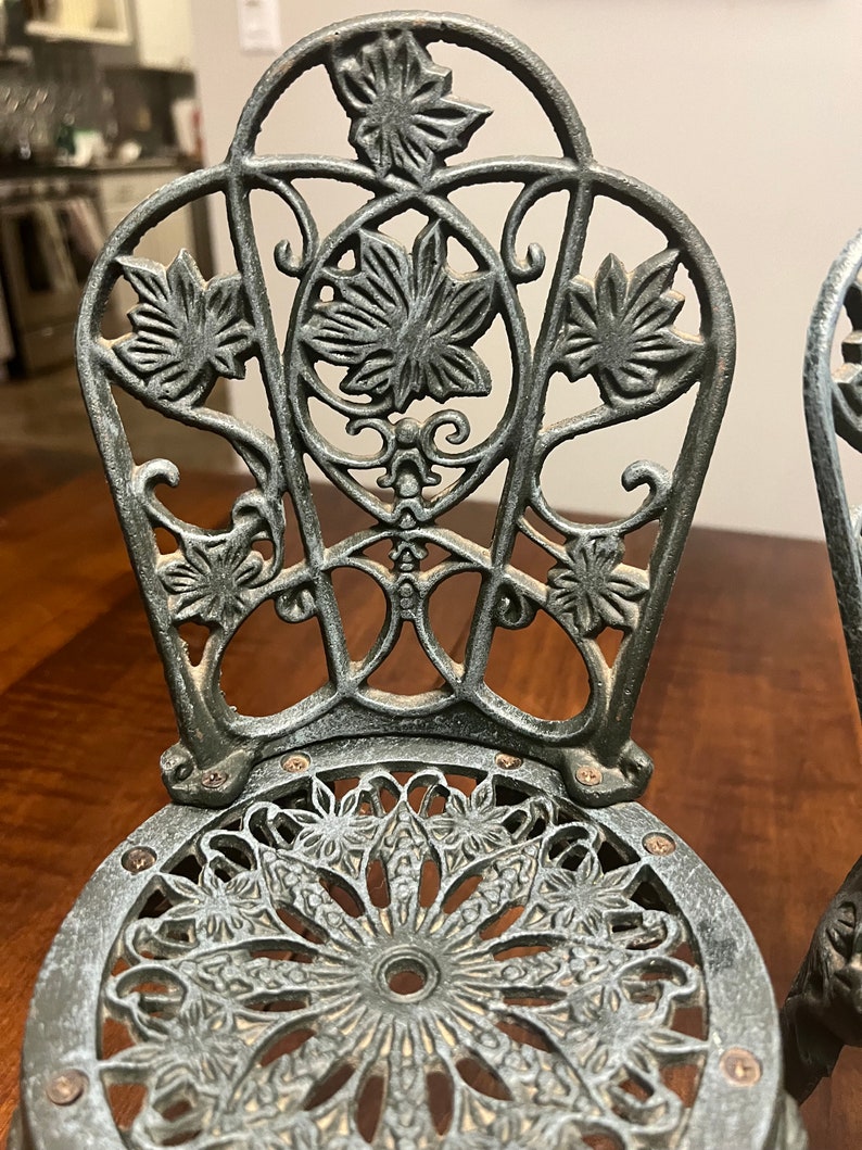2 Vintage Display Cast Iron Garden Chairs Green Decoration - Etsy