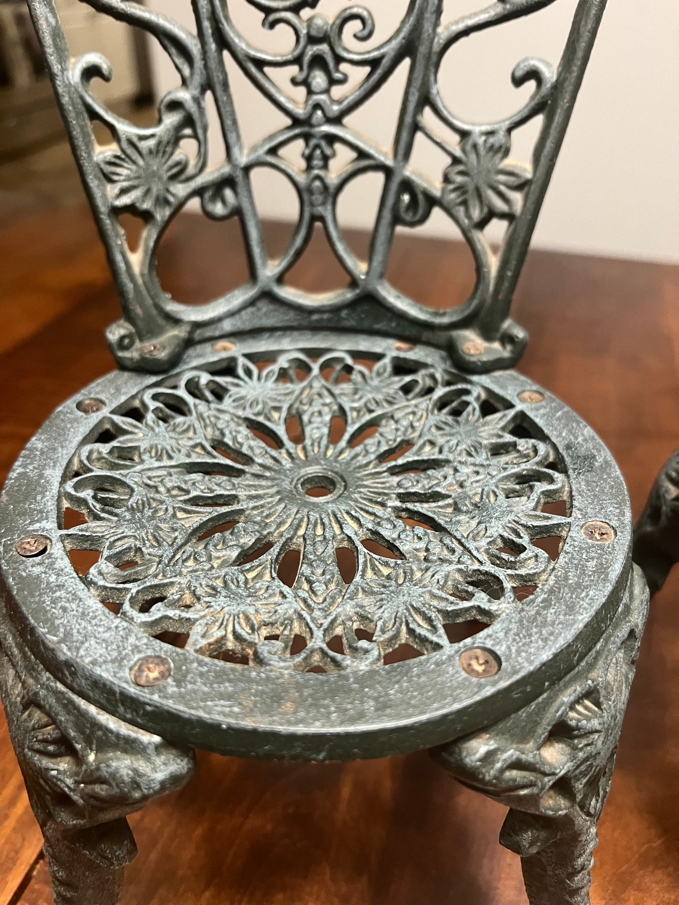 2 Vintage Display Cast Iron Garden Chairs Green Decoration - Etsy