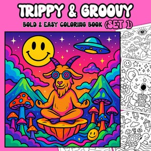 Trippy & Groovy Animal Coloring Pages – 10 Groovy Psychedelic Digital Download, Printable Art for Adults, 300 DPI PDF, PNG Set 1